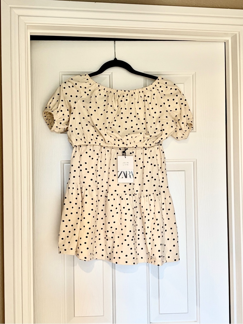 ZARA Cream top and skirt with Black Polka Dots